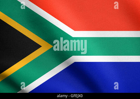 Flag of South Africa waving in the wind with detailed fabric texture. South African national flag. Stock Photo