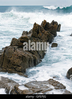 Big boulders on beach Azkorri or Gorrondatxe in Getxo town, Biscay, Basque Country (Spain). Stock Photo