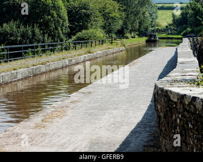 Brynich Aqueduct on the Monmouth and Brecon Canal looking south towards the boat moorings. Stock Photo