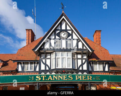 The seafront Victorian Pier, Cafe and Amusements at Lytham St Annes, near Blackpool, Lancashire, UK Stock Photo