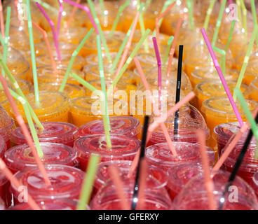 Fruit juices & Slurpy on show at Shoreditch Market in London, England Stock Photo