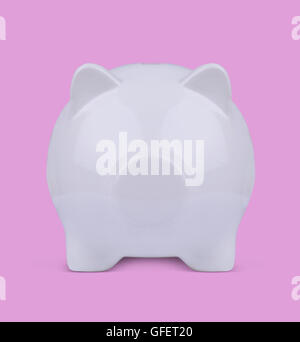 front view 3d illustration of a white piggy bank on pink background Stock Photo