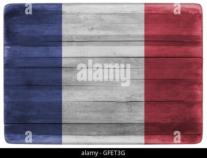 horizontal front view 3d illustration of an France flag on wooden textured cooking board Stock Photo