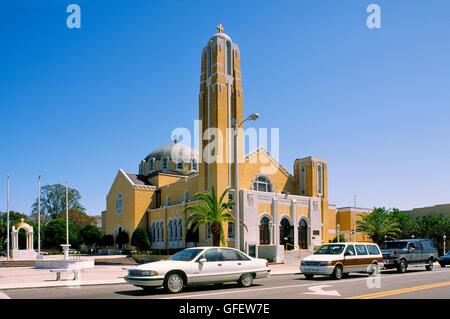 St. Nicholas Greek Orthodox Cathedral on N. Pinellas Avenue in the Gulf Coast town of Tarpon Springs, Florida, USA Stock Photo