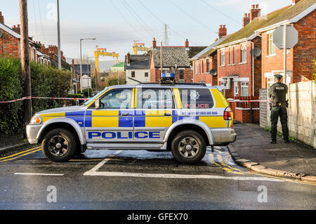 Belfast, Northern Ireland. 30 Dec 2013 - Parkgate Avenue in East Belfast was closed following the discovery of a suspicious object.  Army ATO were tasked to examine the object. Stock Photo