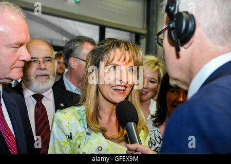 Belfast, Northern Ireland. 26 May 2014 - Sinn Fein candidate Martina Anderson arrives at EU counting station with Deputy First Minister Martin McGuinness, Belfast Stock Photo