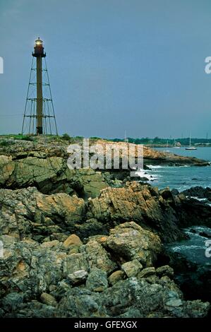 The old lighthouse at the entrance to Marblehead, near Salem, Massachusetts, New England, USA Stock Photo