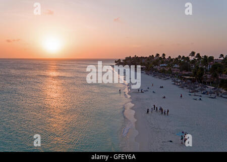 Aerial from a beautiful sunset at Manchebo beach on Aruba island in the Caribbean sea Stock Photo