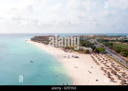 Aerial at Manchebo beach on Aruba island in the Caribbean Stock Photo