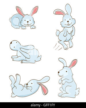 set of cute rabbits on white Stock Photo