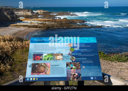 Coast interpretive board along Bluff Trail, Montana de Oro State Park, California Stock Photo