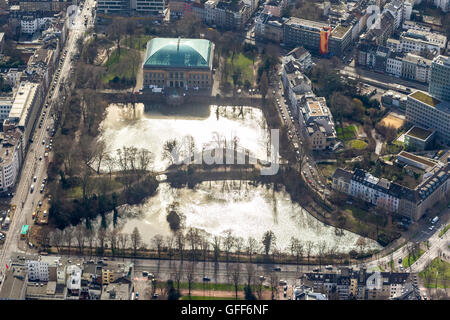 Aerial view, K21, stalls house Schwanenspiegel Kaiser pond, Staendehaus Schwanenspiegel Kaiserteich, Duesseldorf, Rhineland, Stock Photo