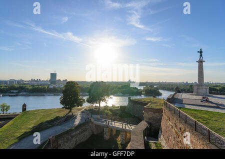 Beograd, Belgrade: Fortress, Kalemegdan Park, view to Statue of Pobednik (victor), Serbia, , Stock Photo