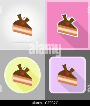 piece of chocolate cake with cherries flat icons vector illustration isolated on background Stock Vector