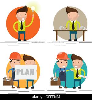 set characters on building worker Stock Vector