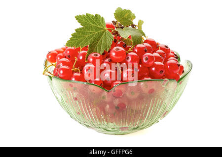 Red currant berries in green glass bowl on white Stock Photo