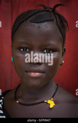 Yongoro, Sierra Leone - June 03, 2013: West Africa, the village of Yongoro in front of Freetown, portrait of young girl Stock Photo