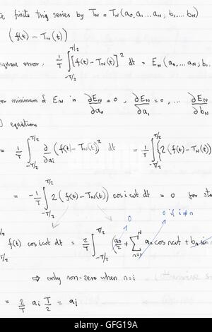 Mathematical equations and formulae in a notebook Stock Photo
