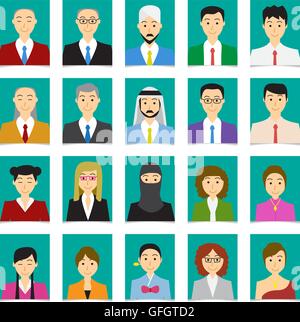 Half body shot People in flat style with green background, vector Stock Vector