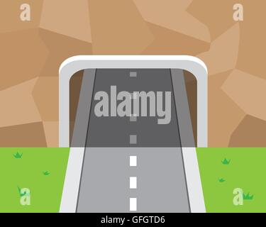 Mountain Tunnel and road in flat style, vector Stock Vector