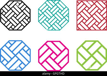 Set of Octagon Chinese pattern window frame, vector Stock Vector