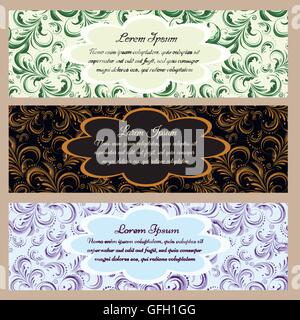 Vintage floral banners with text samples on seamless backgrounds. All seamless patterns saved as swatches in vector file. Stock Vector