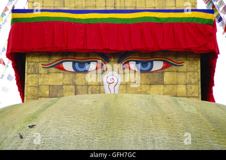 The questioning eyes of a Stupa in Kathmandu Stock Photo