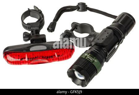 Front and rear bicycle lamps. Isolated on white Stock Photo