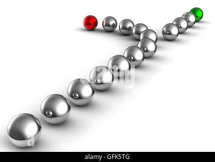 3D render image of a row of balls representing followers  choosing their boss Stock Photo