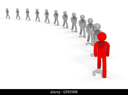 3D render image of a row of people representing followers Stock Photo