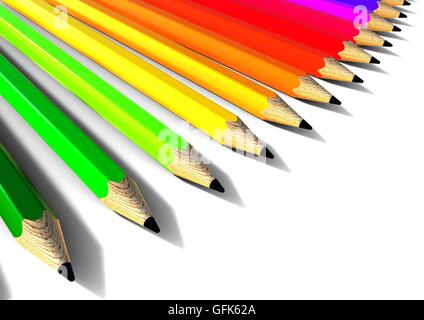 3d render image representing a row of colored pencils Stock Photo
