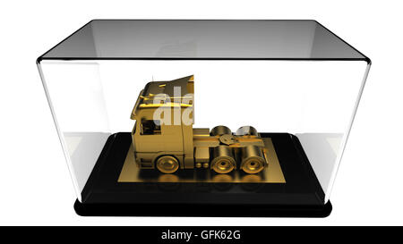 3D render image representing a golden truck trophy Stock Photo