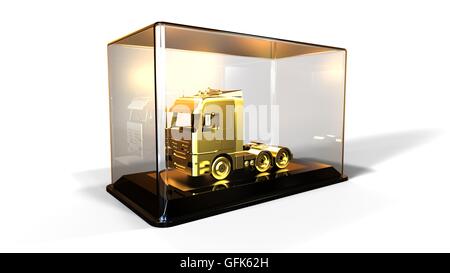 3D render image representing a golden truck trophy Stock Photo