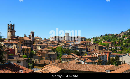 View of upper city of 'Bergamo', Italian medieval town. Panorama from Italy Stock Photo