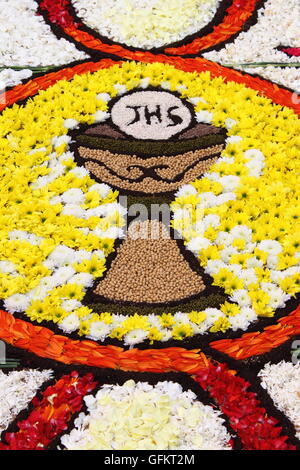 SPELLO, ITALY - JUNE 7: Floral Carpet on June 7, 2015 in Spello, Italy. This event takes place every year and every sector honor Stock Photo