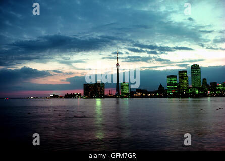 Night skyline of Toronto across Lake Ontario - Ontario, Canada. Stock Photo