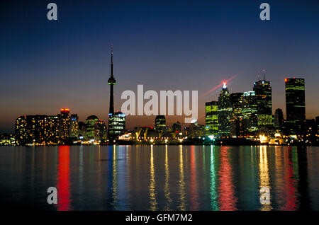 Night skyline of Toronto across Lake Ontario - Ontario, Canada. Stock Photo