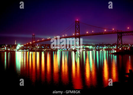 The Angus L. Macdonald Bridge is a suspension bridge crossing Halifax Harbour in Halifax - Nova Scotia - Canada. Stock Photo