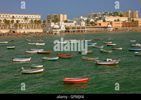 La Caleta beach and boats, Cadiz, Region of Andalusia, Spain, Europe Stock Photo