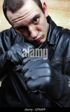 Very aggressive chief mafia gangster thug Stock Photo