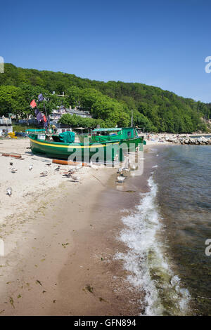 Beach with fishing boats in city of Gdynia at Baltic Sea bay in Poland, Europe Stock Photo