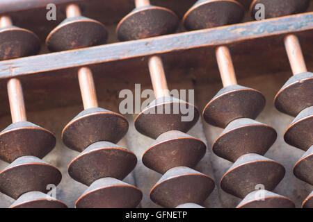 Japanese antique abacus with five beads Stock Photo