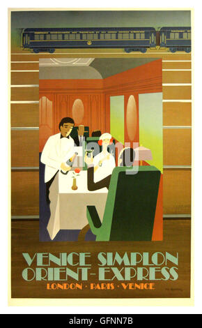 VENICE STEAM TRAIN Vintage poster for Venice Simplon steam train express from London Victoria station via Paris to Venice Stock Photo
