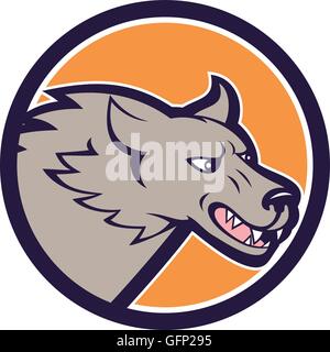 Illustration of a head of an angry grey wolf viewed from the side set inside circle on isolated background done in cartoon style. Stock Vector