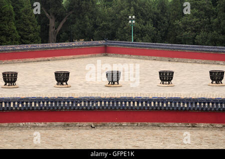 Fire pits and walls surrounding the Lingxing Gates located in Tiantan Park or temple of heaven scenic area in Beijing China.