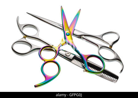 Sets of Professional hairdressing scissors isolated on white, with clipping path Stock Photo
