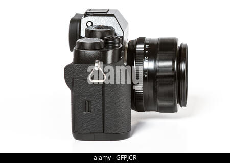 FUJIFILM X-T2, 24 megapixels, 4K video mirrorless camera on white background Stock Photo