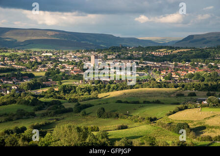 View of Hattersley and Mottram in Northwest England with distant hills on a summer evening. Stock Photo