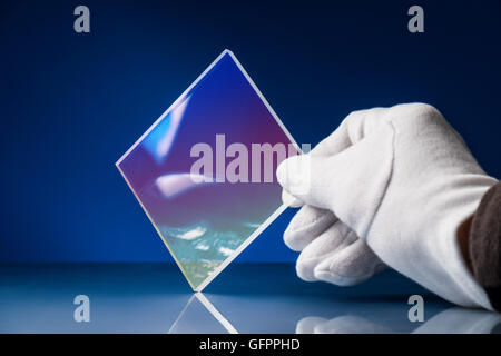 Chalcogenide glass used in a photonic integrated optical circuit (PIC) o is a device that integrates multiple photonic functions Stock Photo