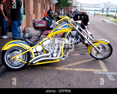 Bikers at Natchez under the Hill by the mighty Mississippi River Stock Photo